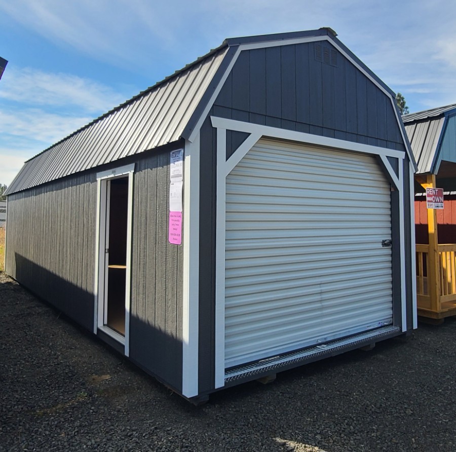Lofted Barn Garage - 12x32 w/ Window, Man-Door & Roll-Up Door!