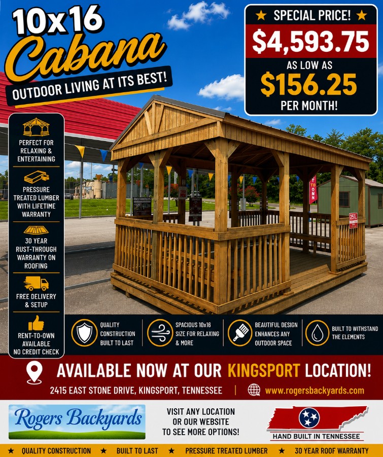 #7 Cabana - 10 X 16 - Special Price ($4,593.75 or as low as $156.25 / Month)