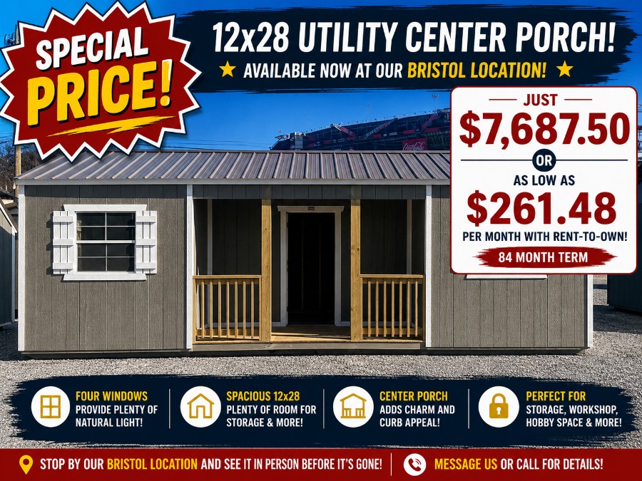 #9 Utility Center Porch - 12 X 28 SPECIAL PRICE ($7,687.00 or as low as $261.48/month)